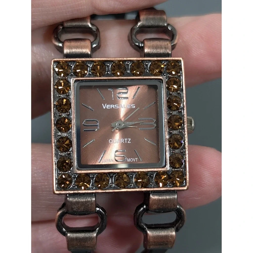 Versales Copper Tone Rhinestone Cuff Watch Cutout Bracelet‎ 6